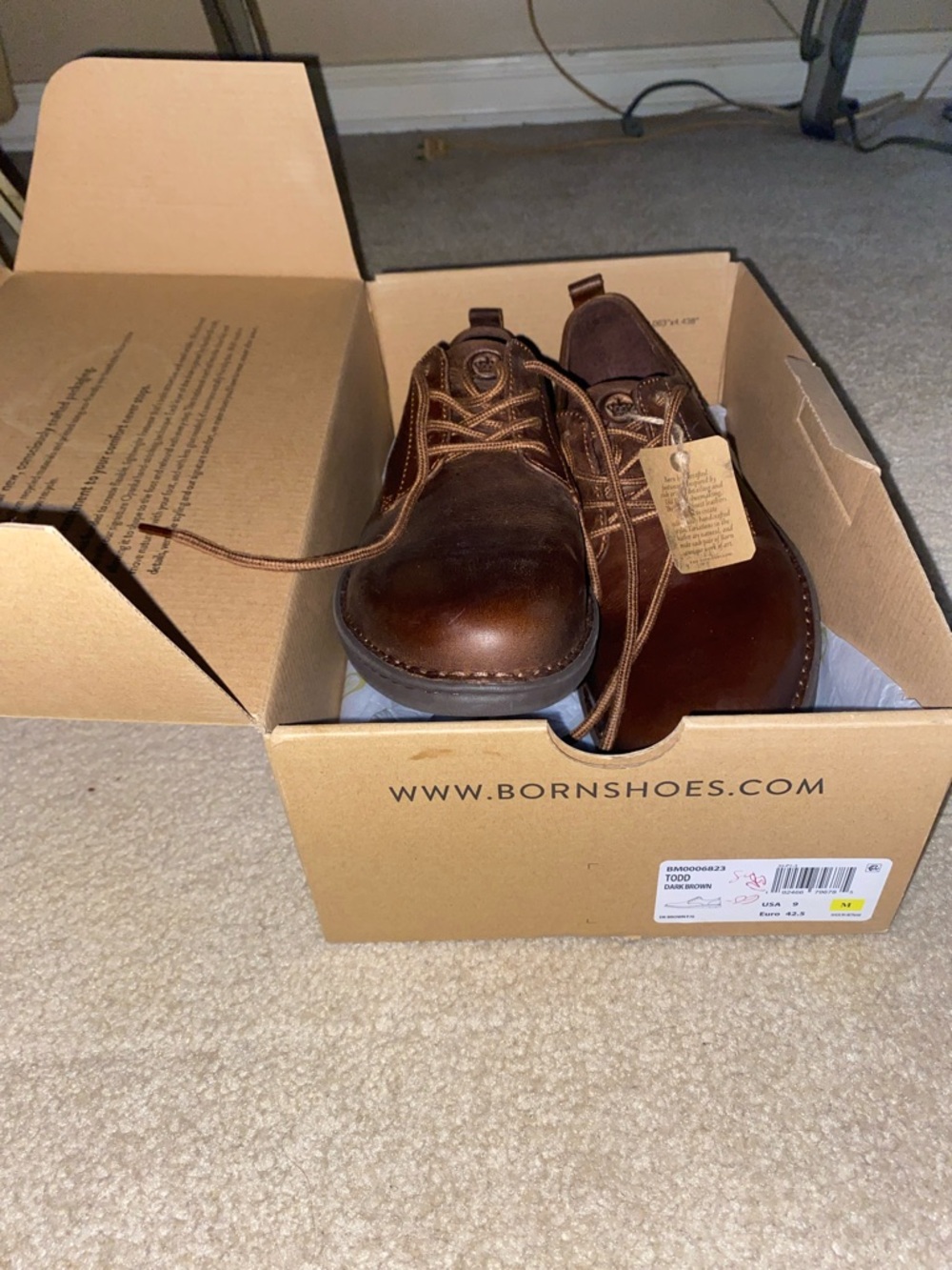 Born Mens TODD Dark Brown Shoes (NWT) Size 9